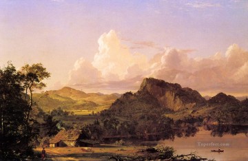 three women at the table by the lamp Painting - Home by the Lake scenery Hudson River Frederic Edwin Church
